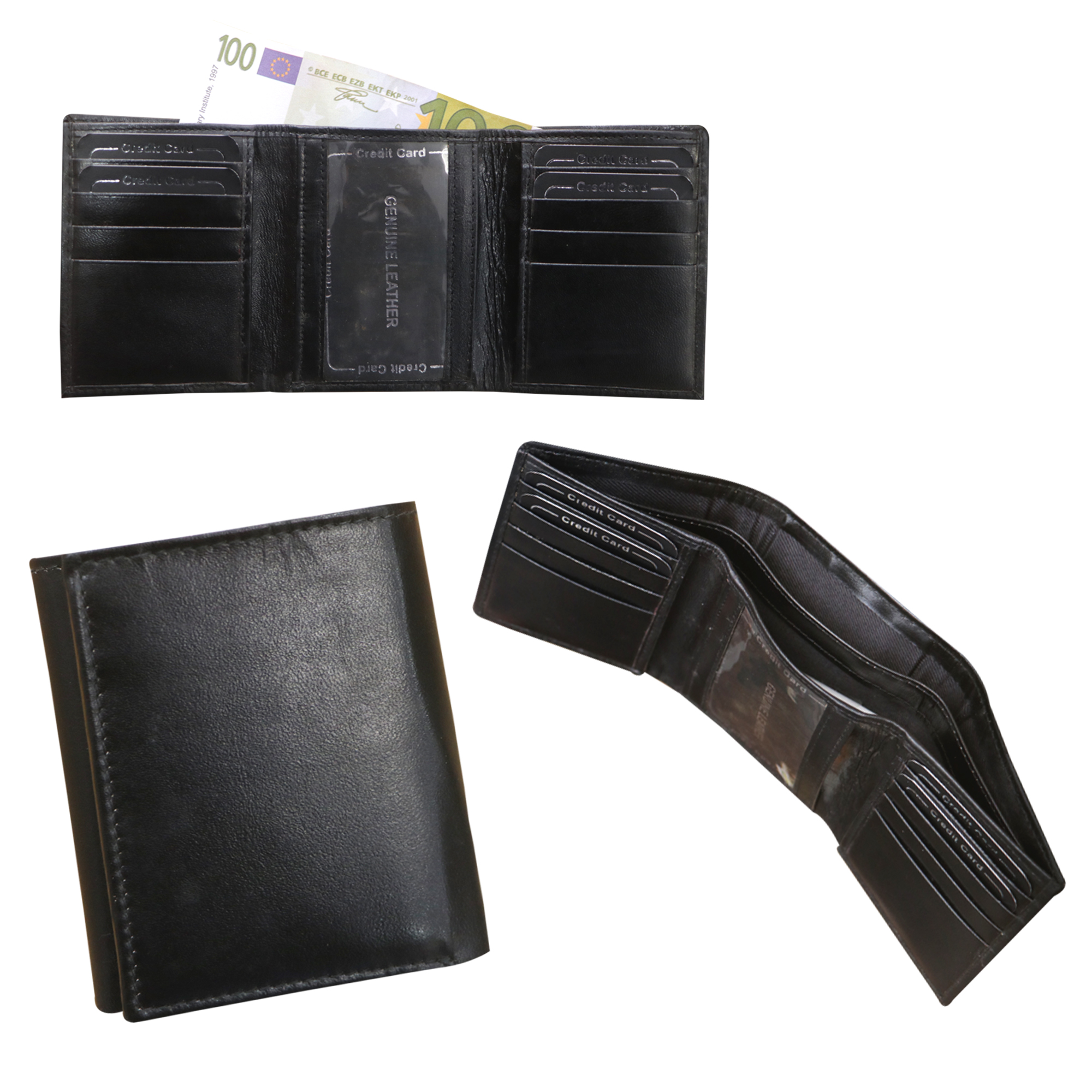 Square Black Bifold Leather Wallet